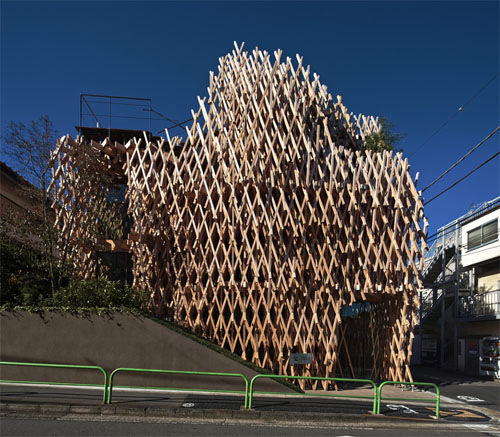 Modern Wooden Architecture: Complex Lattice Shop Facade